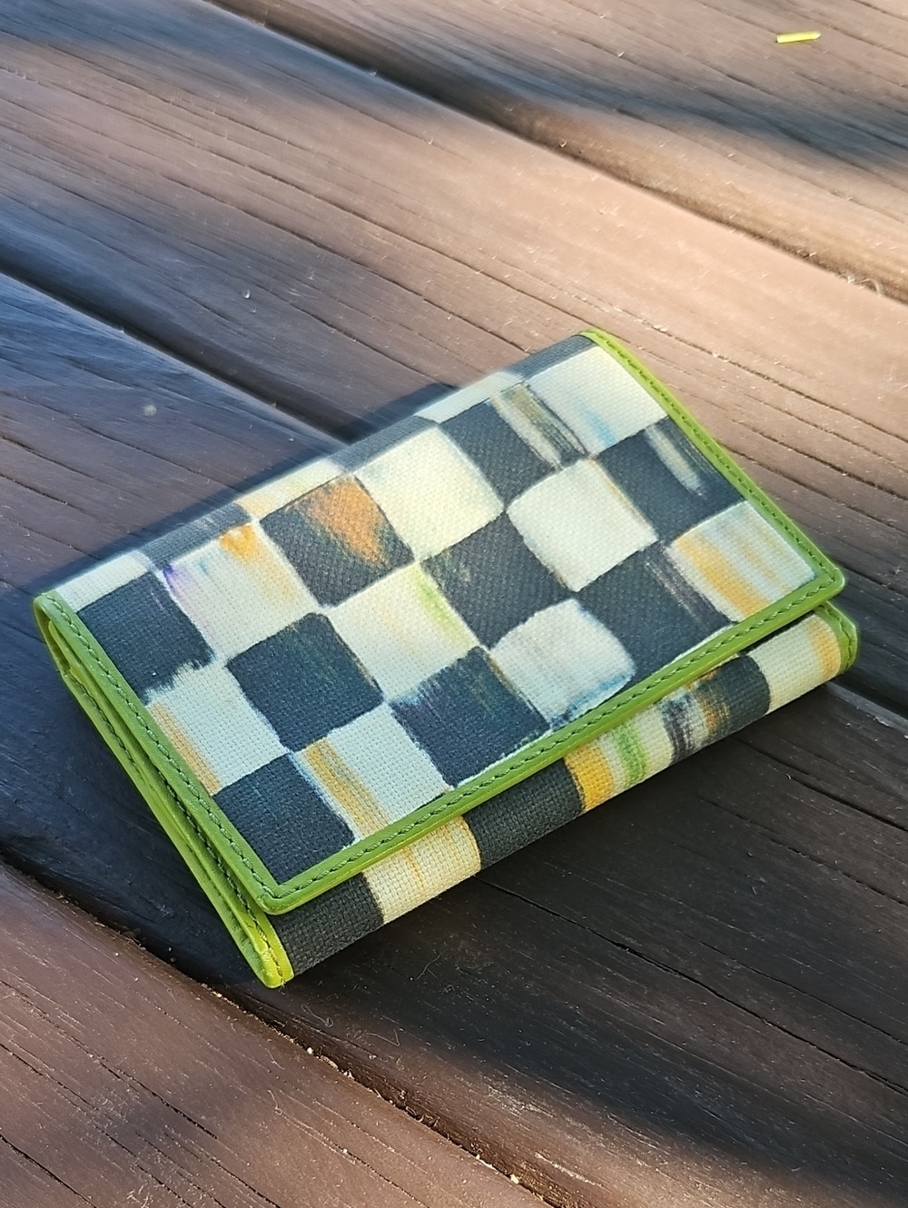 MCK Canvas Checkerboard Kids Wallet - Green Trim